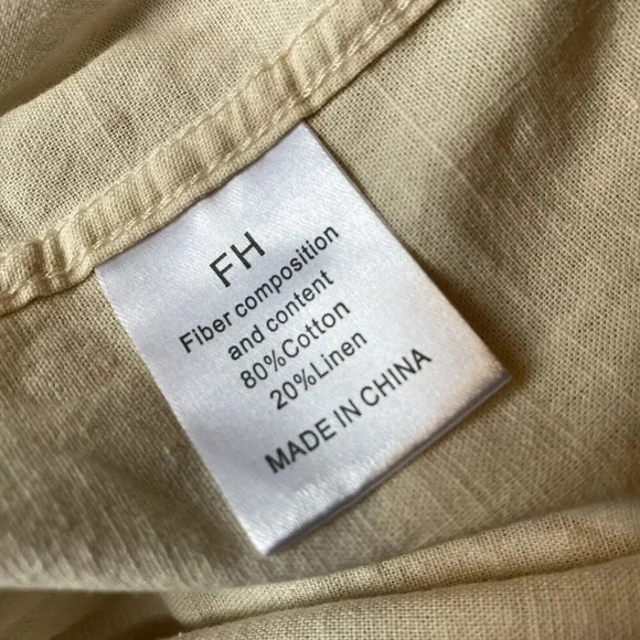 New Men's Jekaoyi Beige Long Sleeve Linen Blend Dress Shirt Size L Resort Wear - Picture 4 of 6